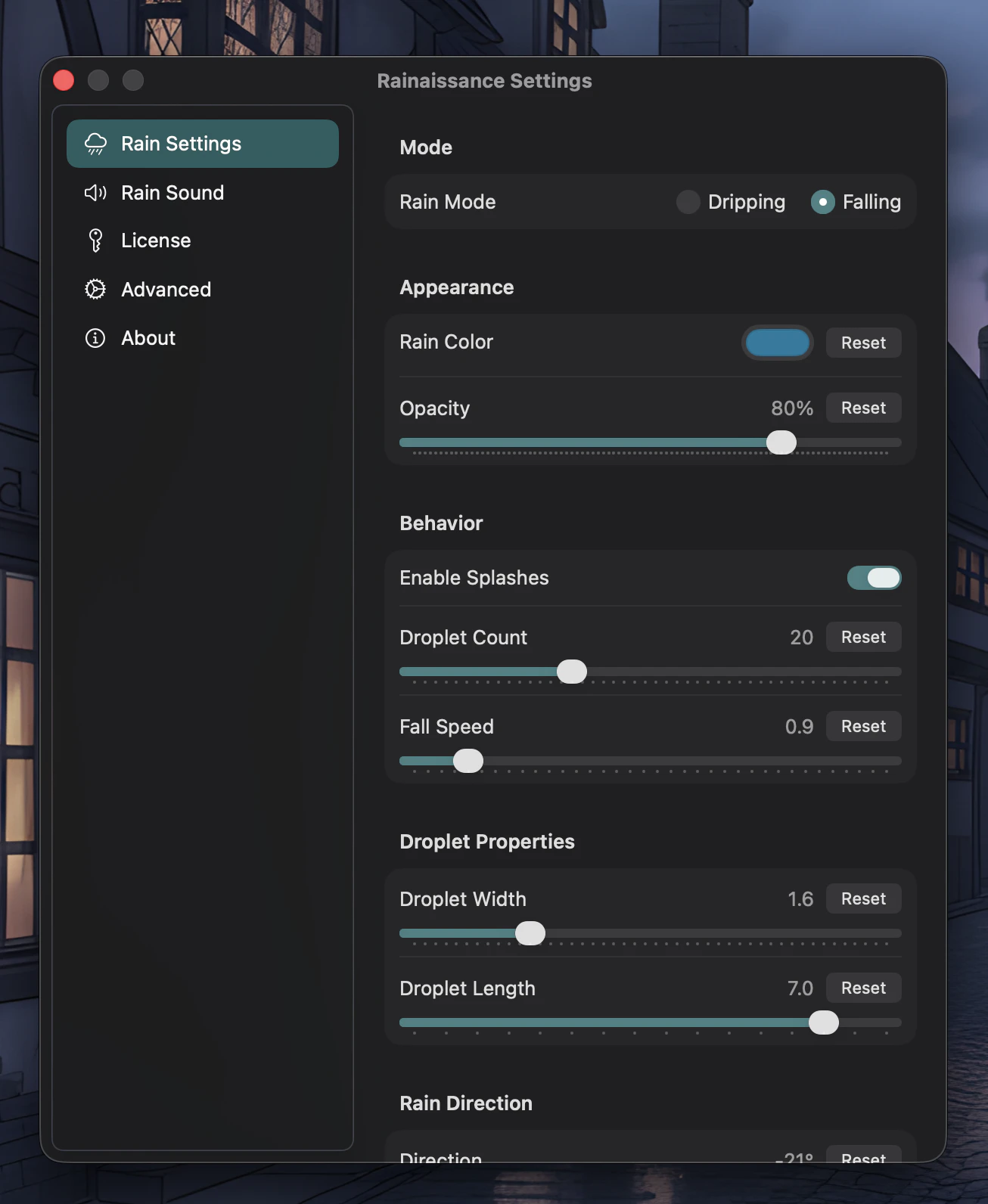 Rain Settings